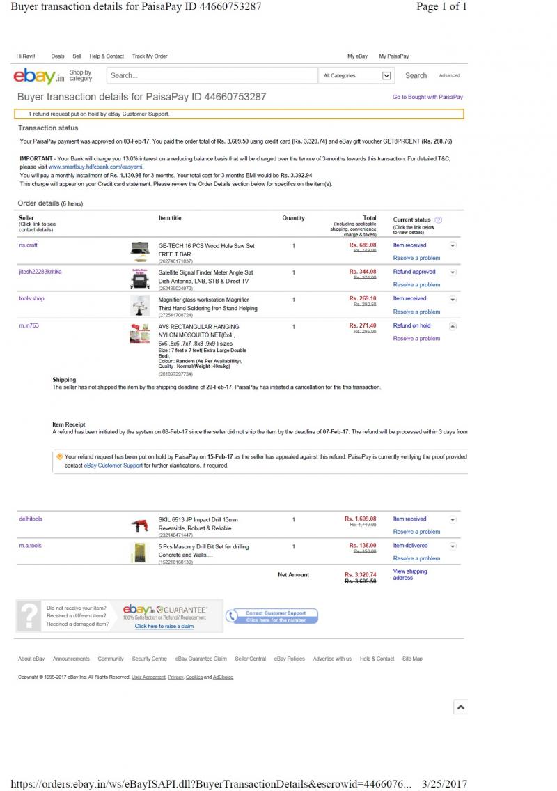Refund not given by ebay.inEbay India